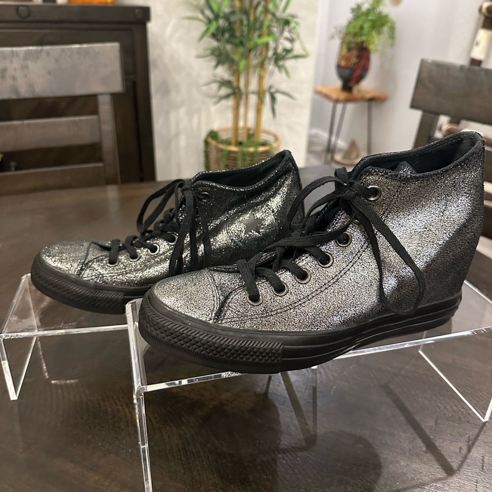 Converse Chuck Taylor Women's Silver and Black High-Top Sneakers - Picture 4 of 10